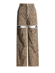 Fashion Hollow out Print Straight Pants