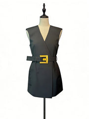 Fashion V Neck Sleeveless Belted Blazer Vest