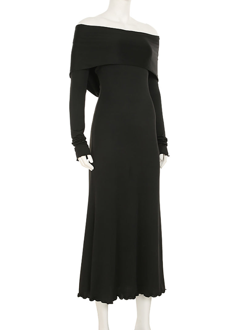 Fashion Swinging Collar Hooded Sleeve Maxi Dress