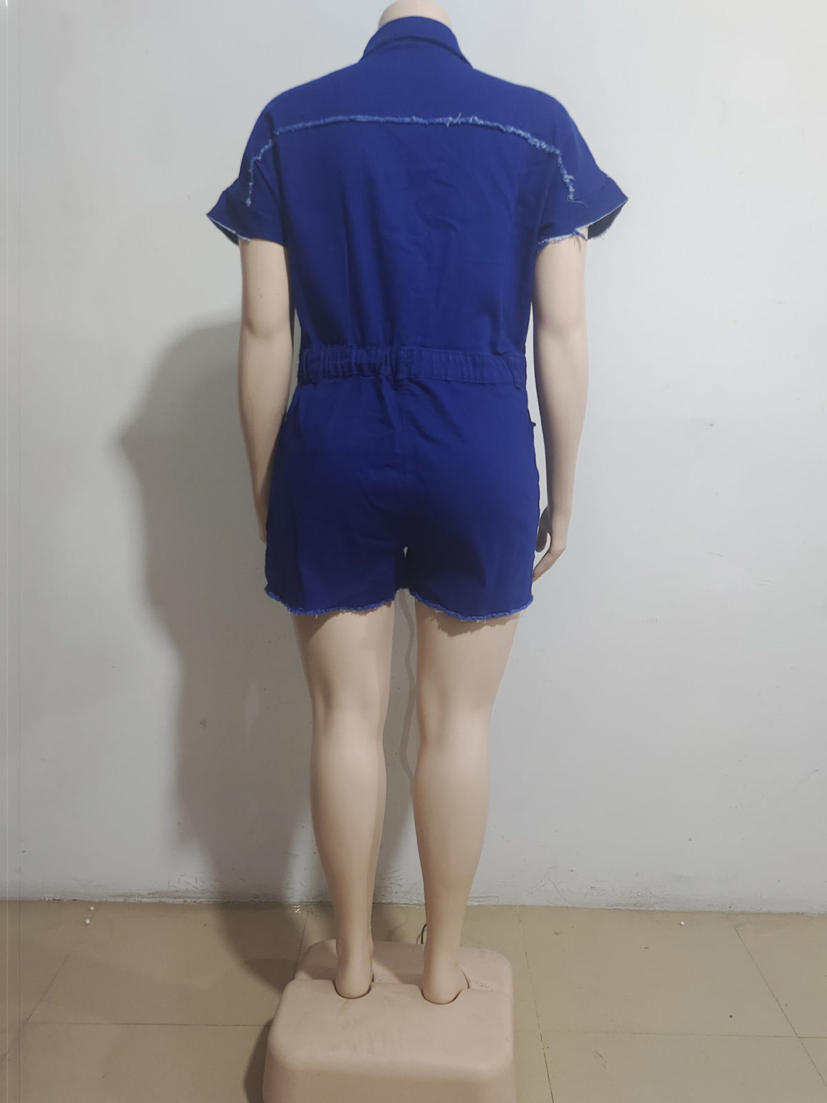 Turn-Down Collar Cinched Waist Casual Denim Romper