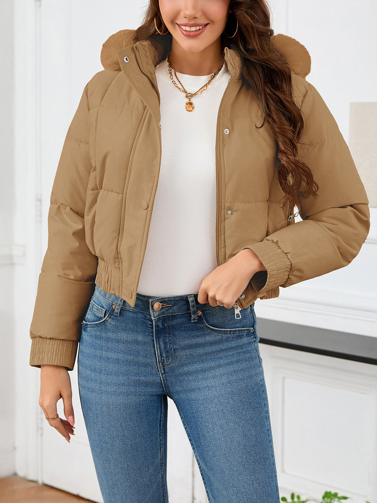 Fashion Pocketed Warm Hooded Padded Coat