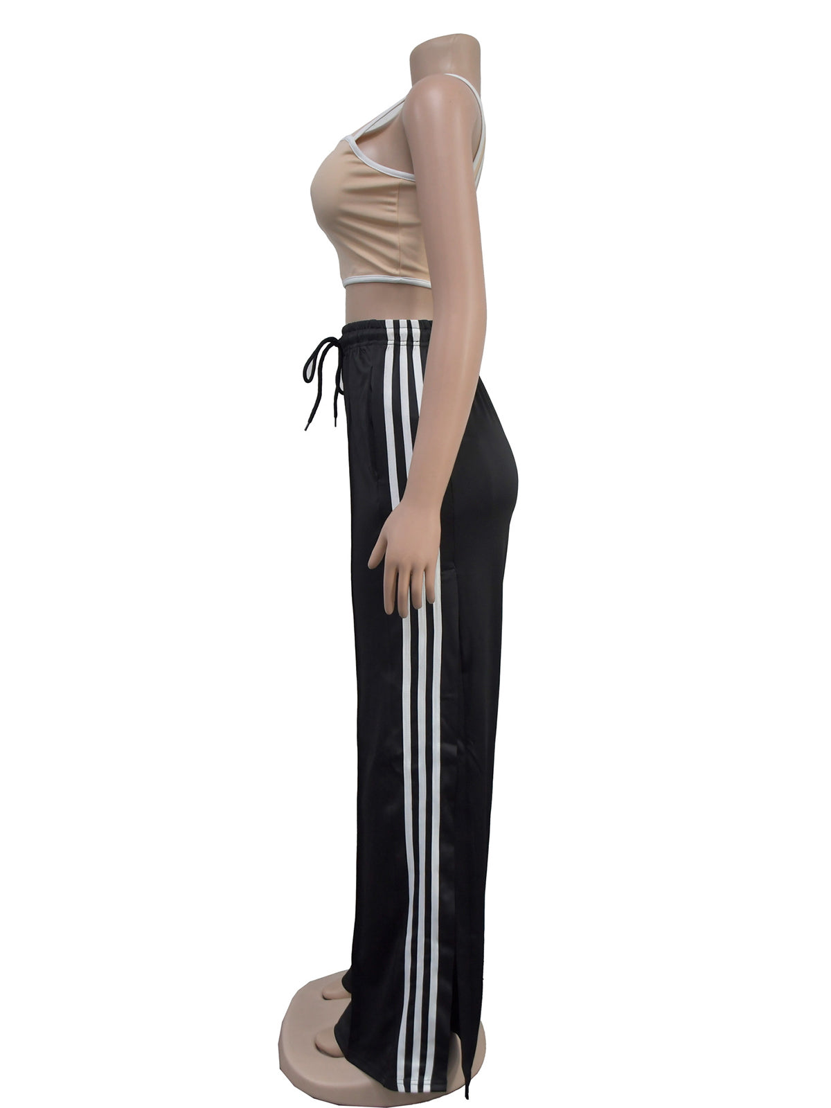 Casual Drawstring Waist Striped Split Hem Pants