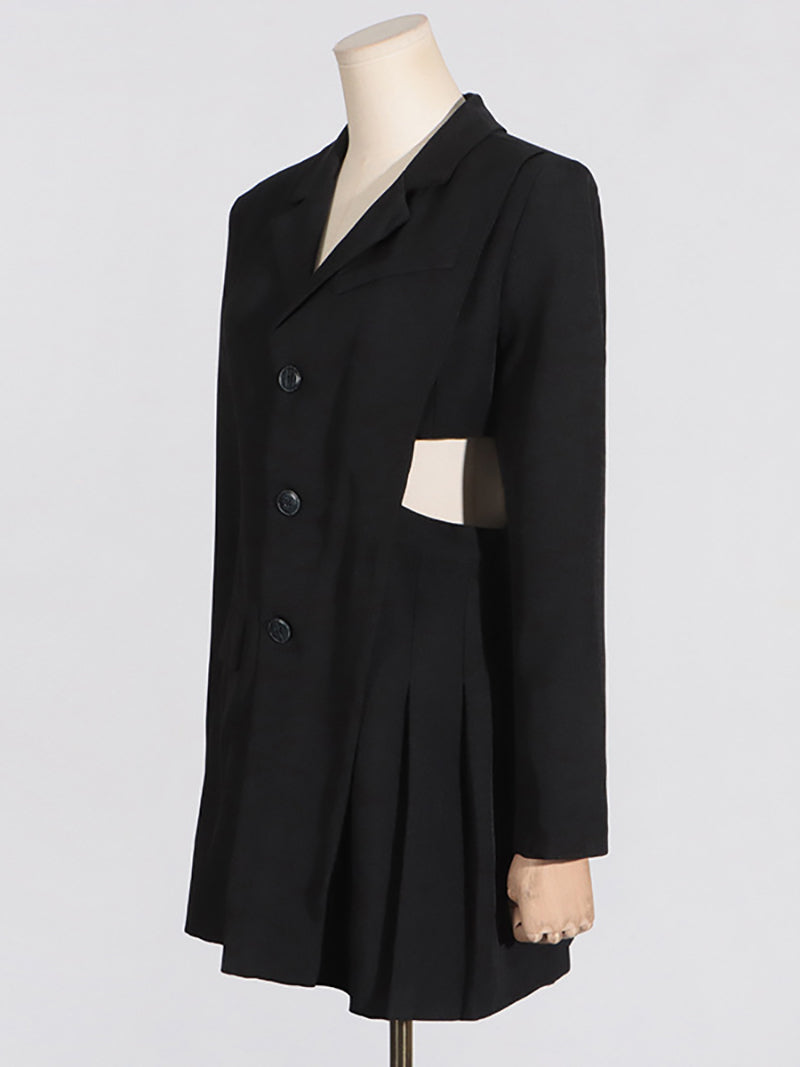 Solid Asymmetric Hollow Out Slim Blazer Dress