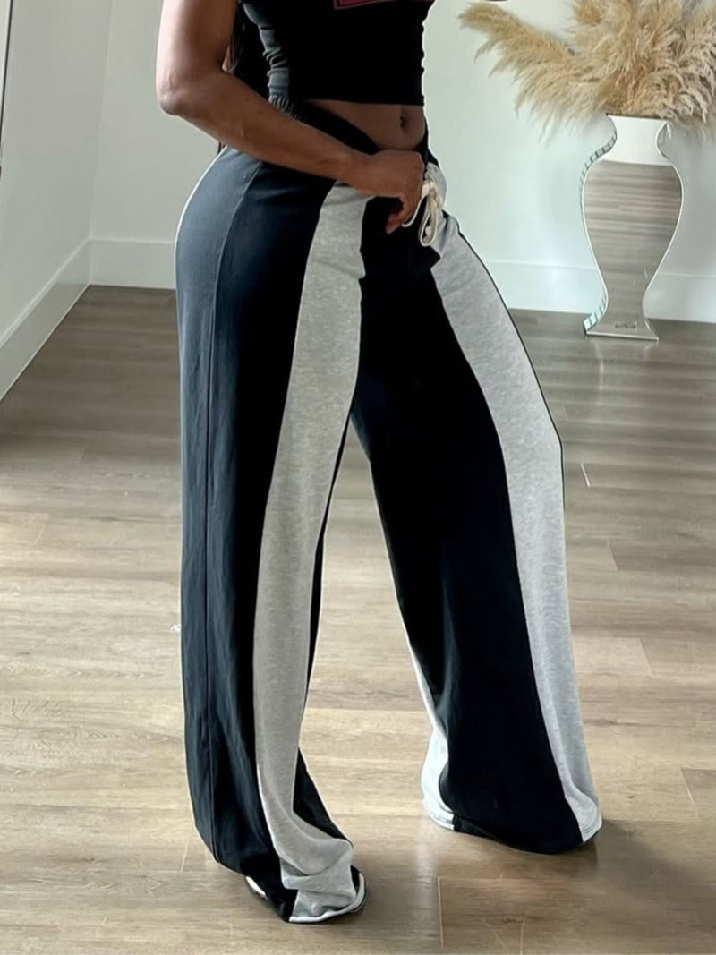 Casual Drawstring Waist Loose Colorblock Sweatpants