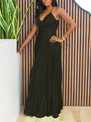 Spaghetti Strap Pleated High Rise Sleeveless Maxi Dress