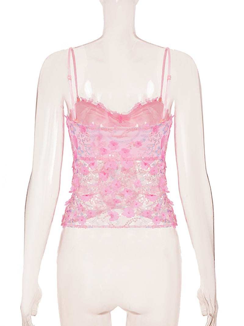 Sexy Sequin Corset Sheer Mesh Tube Top