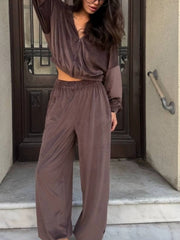 Cropped Zip Jacket and Relaxed Pants Set