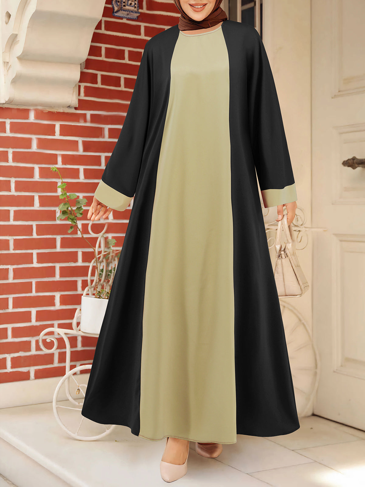 Round Neck Long Sleeve Loose Robe Maxi Dress