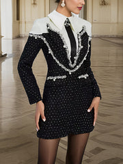 Fashion Sequin Beaded Slim Blazer Mini Dress