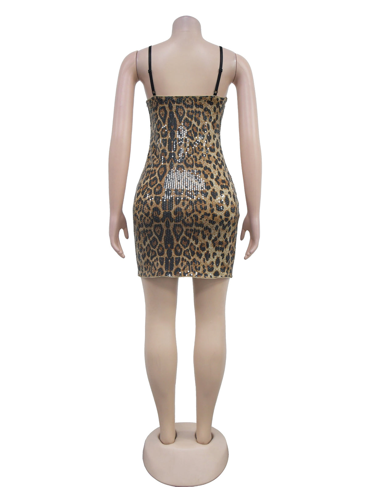 Sexy Leopard Sequin Backless Slip Mini Dress