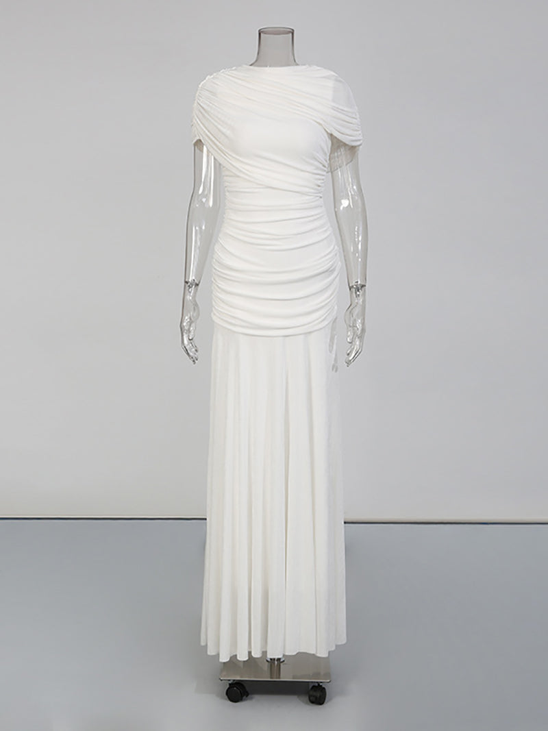 Elegant Round Neck Sleeveless Pleated Dress