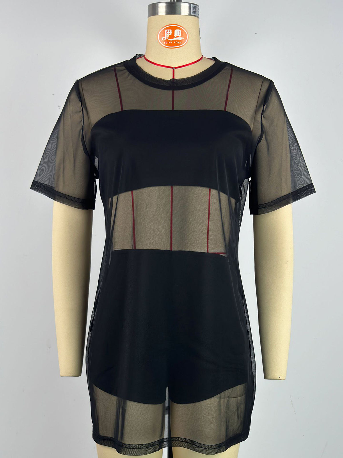 O Neck See-Through Straight Shorts Cover Up Mesh Dress