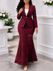 Cropped Blazer and Lace Fishtail Skirt Set