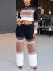 Knit Slim Top High Waist Pants Casual Kints Set