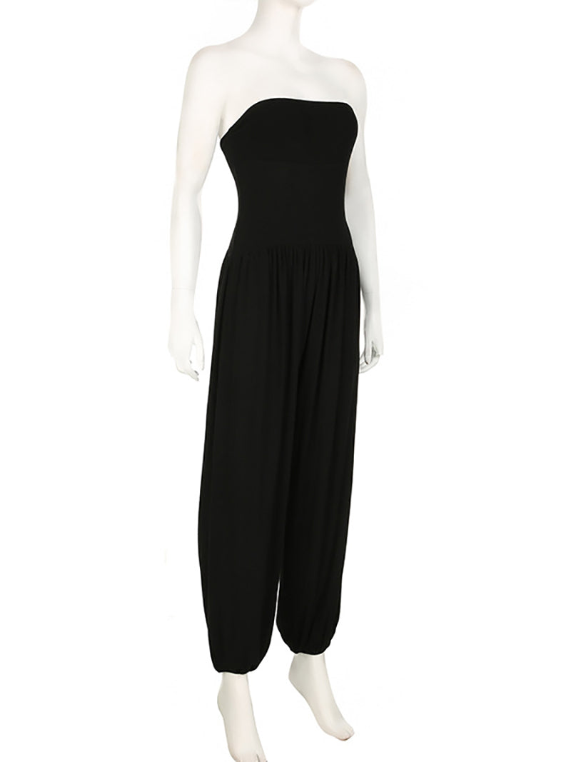 Casual Strapless Slim Pleat Pants Harem Jumpsuit