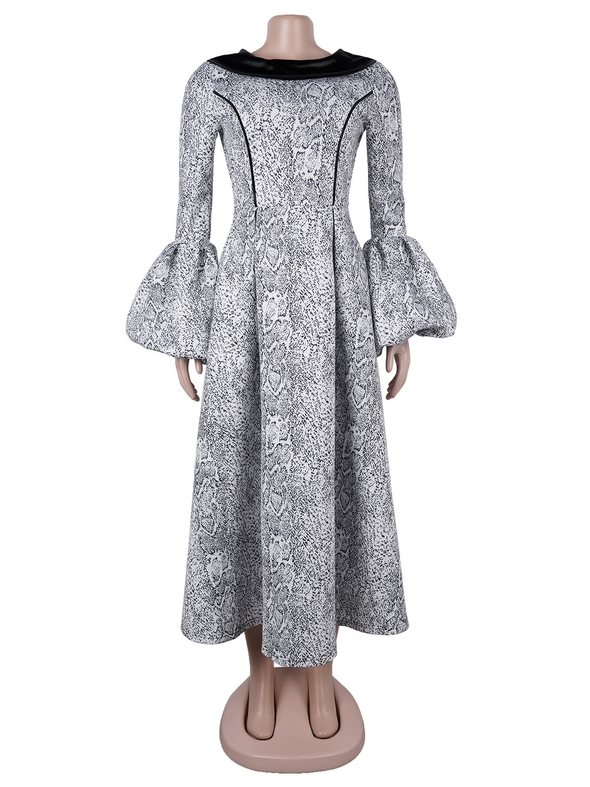 Snakeskin Print Patchwork Cinched Waist A-Line Dress