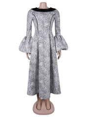 Snakeskin Print Patchwork Cinched Waist A-Line Dress