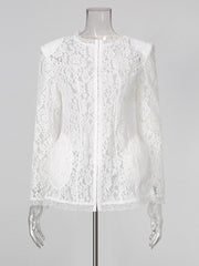Sheer Lace Hook Front Fitted Top-boutique