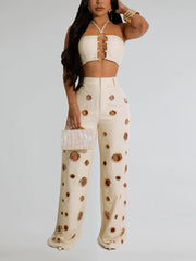 Sexy Backless Crop Top and Wide Leg Pants 2-Piece Sets
