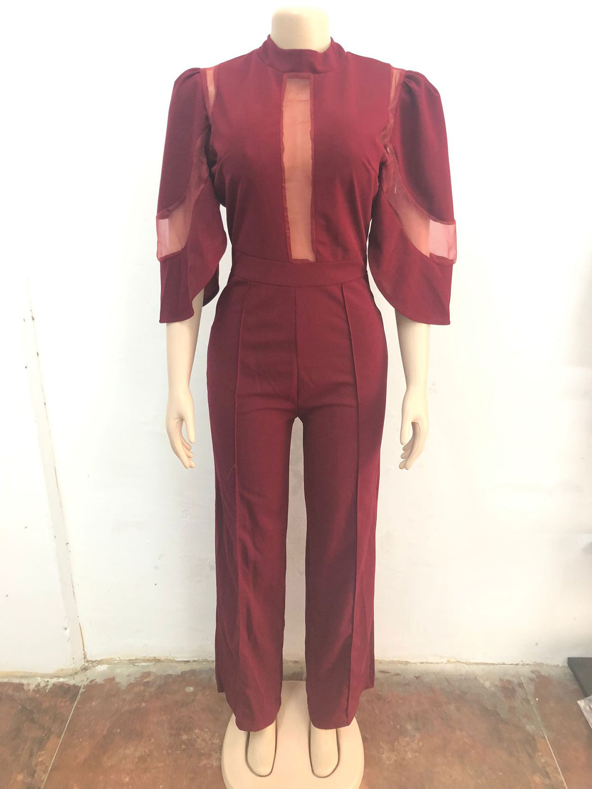 Fashion Sheer Mesh Patchwork Slim Jumpsuit