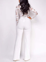 Elegant Deep V-neck See Through Lace Jumpsuit