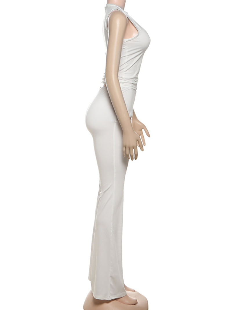 Heart Hollow Sleeveless Top High Waist Pant Set
