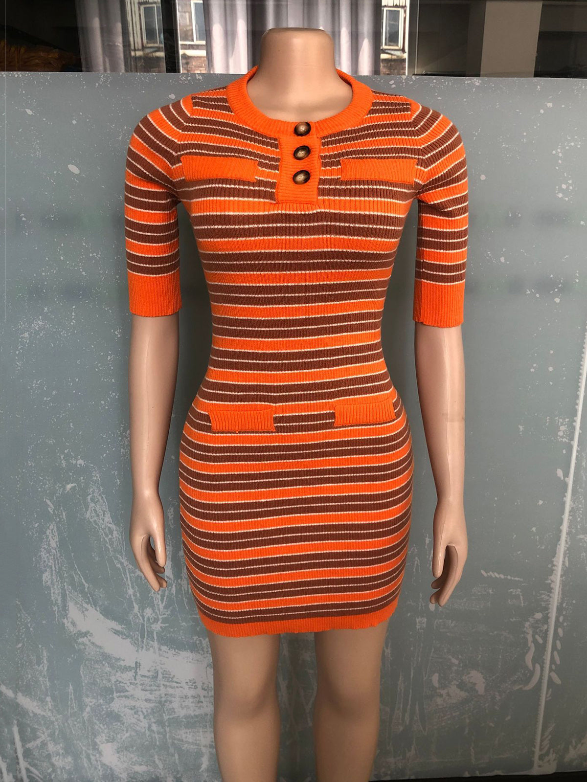 Stripe Knit Slim Package Hip Dress