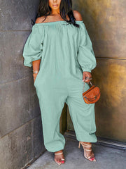 Solid Off Shoulder Casual Loose Jumpsuit