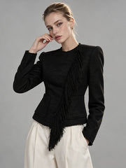 Fringe Wool Blend Cropped Jacket-boutique