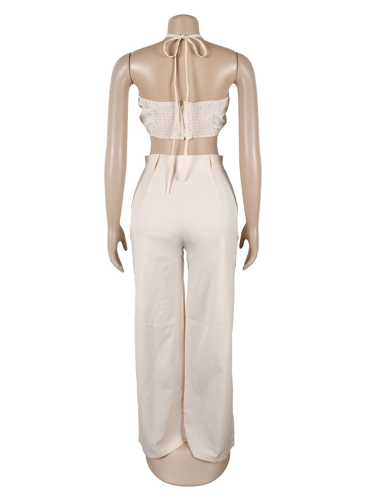 Sexy Metal Ring Hollow Crop Top Wide Leg Pants Sets