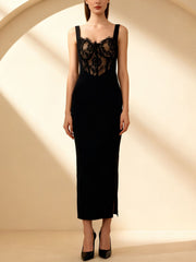 Sexy Lace Corset Sleeveless Package Hip Midi Dress