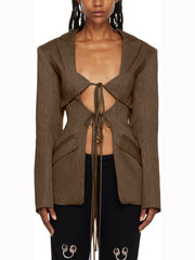 Fashion Front Hollow Out Lace-up Design Blazer