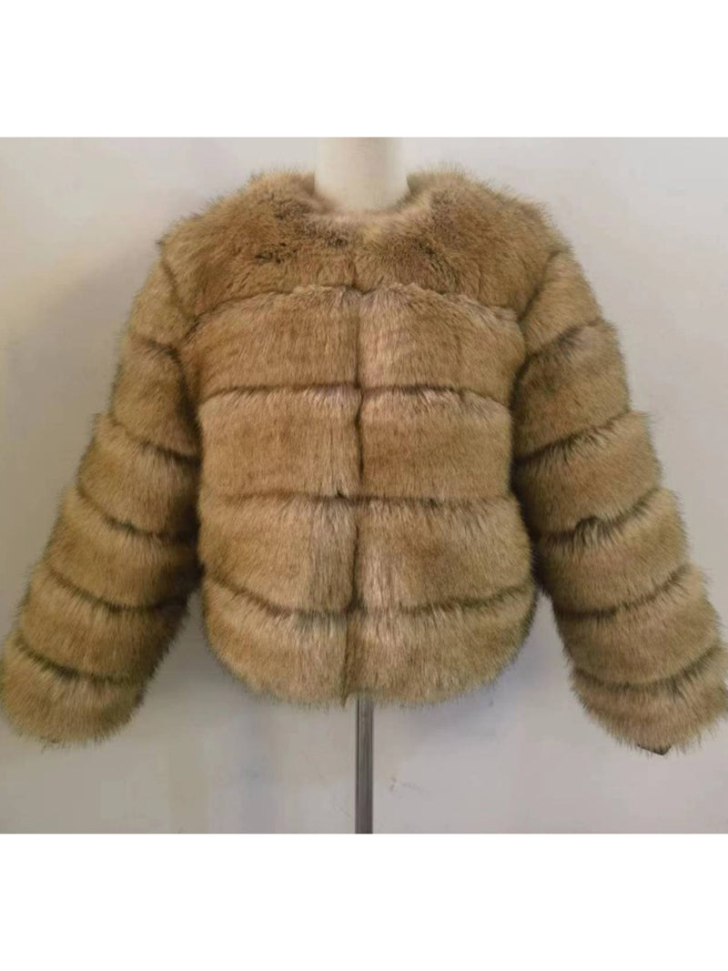 Classy Cropped Faux Fur Warm Jacket Coat