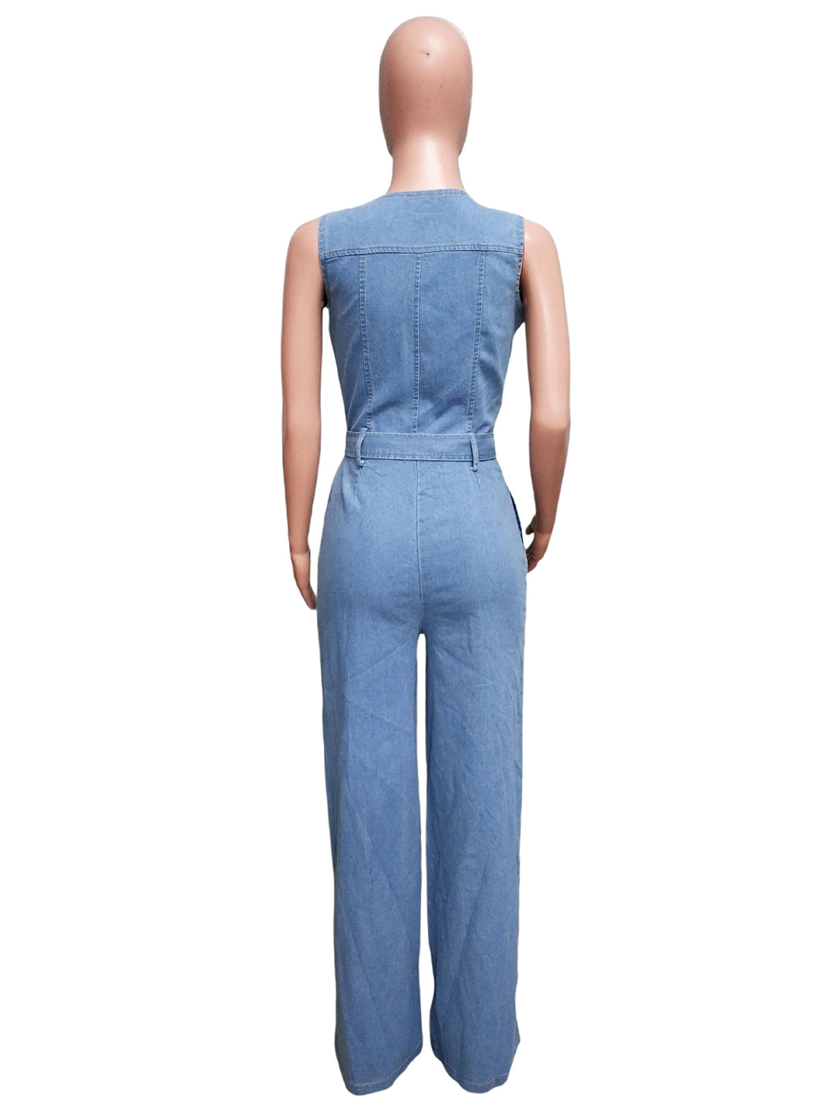 Fashion Sleeveless Denim Straight Jumpsuit