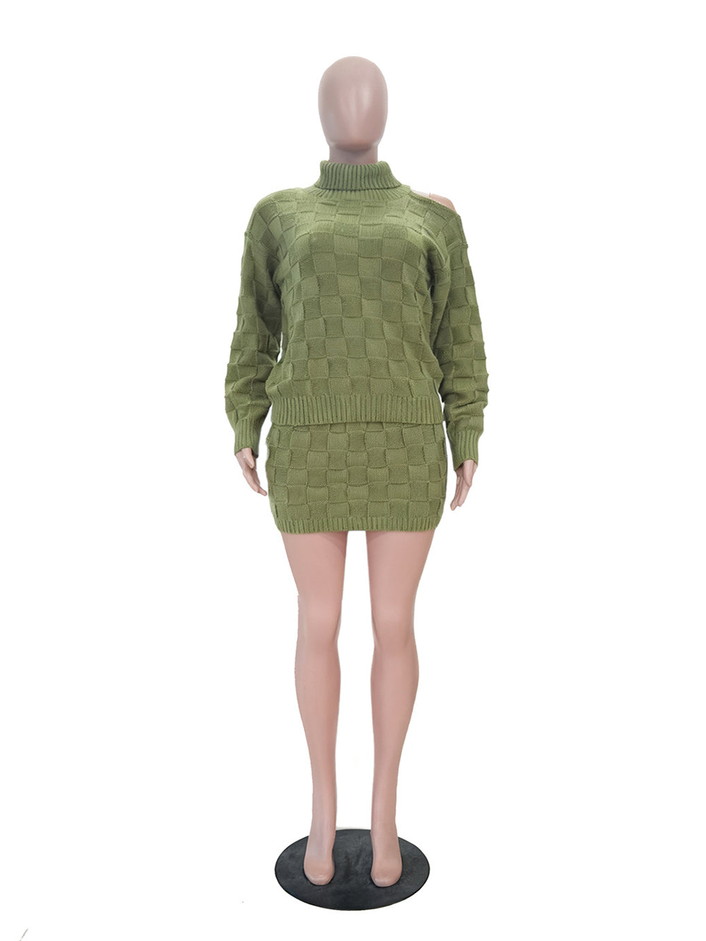 Casual Long Sleeve Turtleneck Knit Sweater Skirt Sets