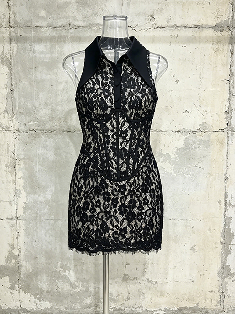Elegant Sleeveless Lace Bodycon Mini Dress