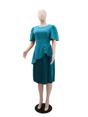 Elegant Round Neck Asymmetry Pleated Dress