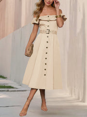 Fashion Ruffled Off-Shoulder Midi Dress