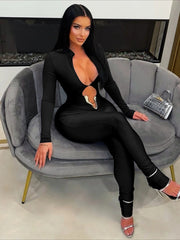 Women's Deep V-Neck Long Sleeve Jumpsuit
