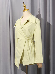 Fashion Lapel Cross Long Sleeve Lace-up Slim Shirt