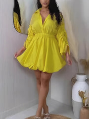 Plus Size Drawstring Cinched Waist Shirt Dress