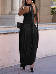 Sexy Sleeveless Patchwork High Slit Draped Maxi Dress
