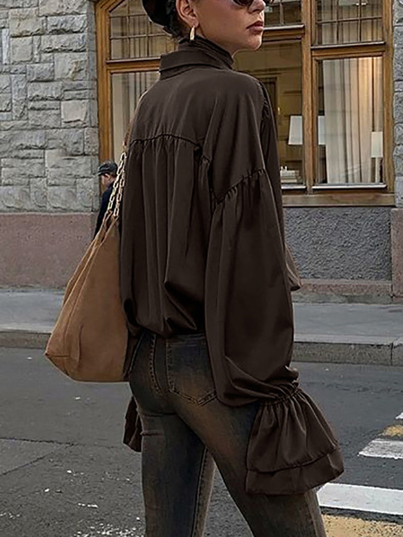 Casual Scarf Collar Flare Sleeve Loose Shirt