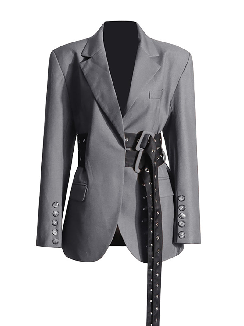 Fashion Patchwork Lace-up Suit Coat