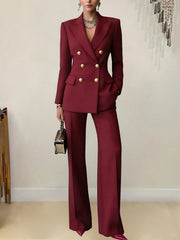 Fashion Double Breasted Slim Blazer Suit Set