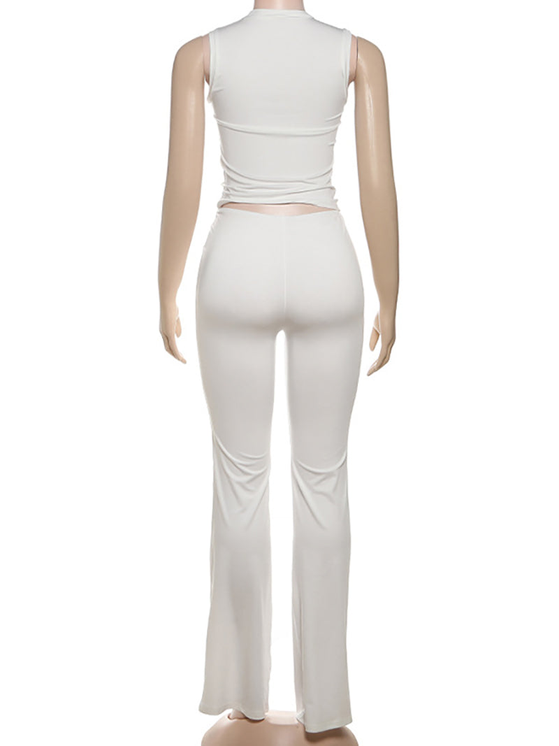 Heart Hollow Sleeveless Top High Waist Pant Set