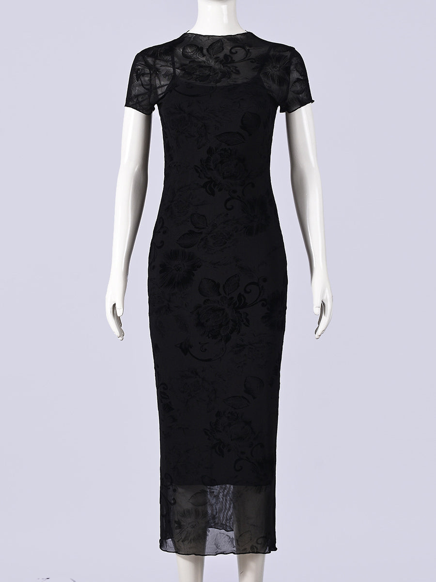 Sheer Mesh Bodycon Dress And Slip Dress Two Piece Set