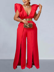 Sexy Deep V Backless Slit Jumpsuit