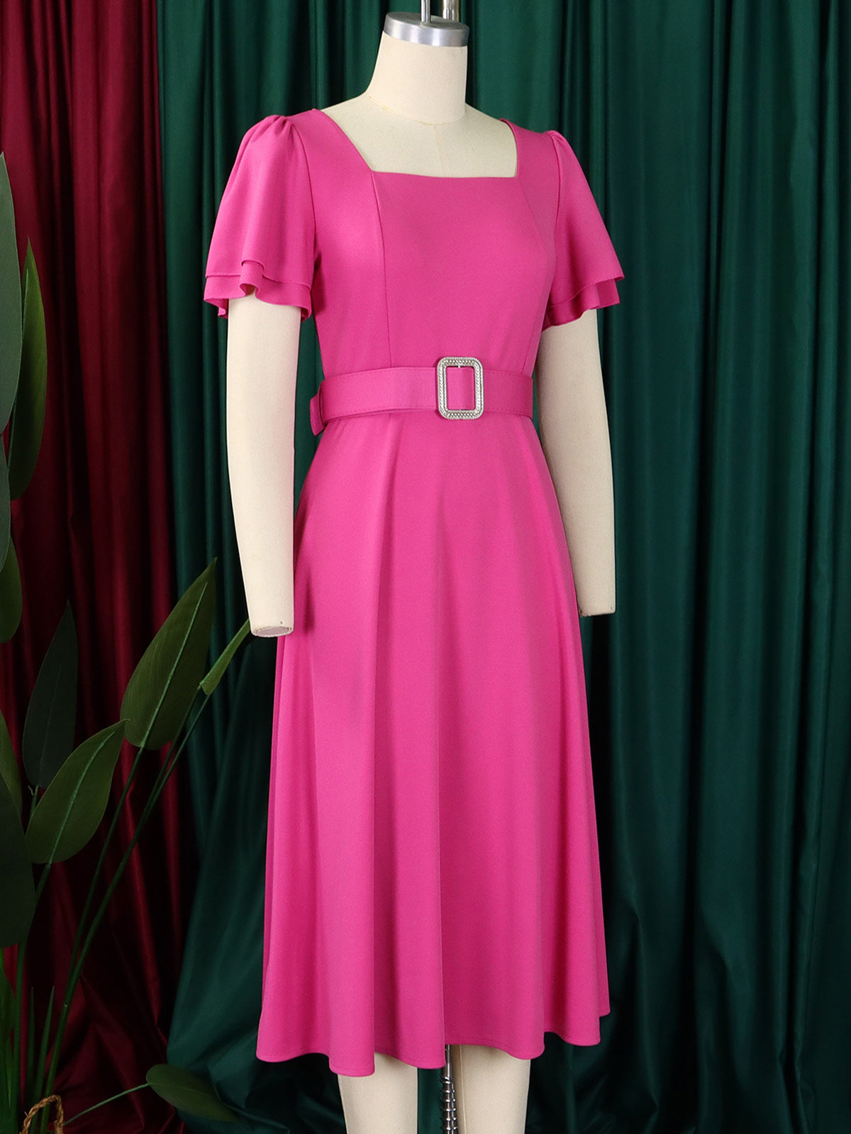 Bell Sleeve Square Neck High Waist Elegance Dress