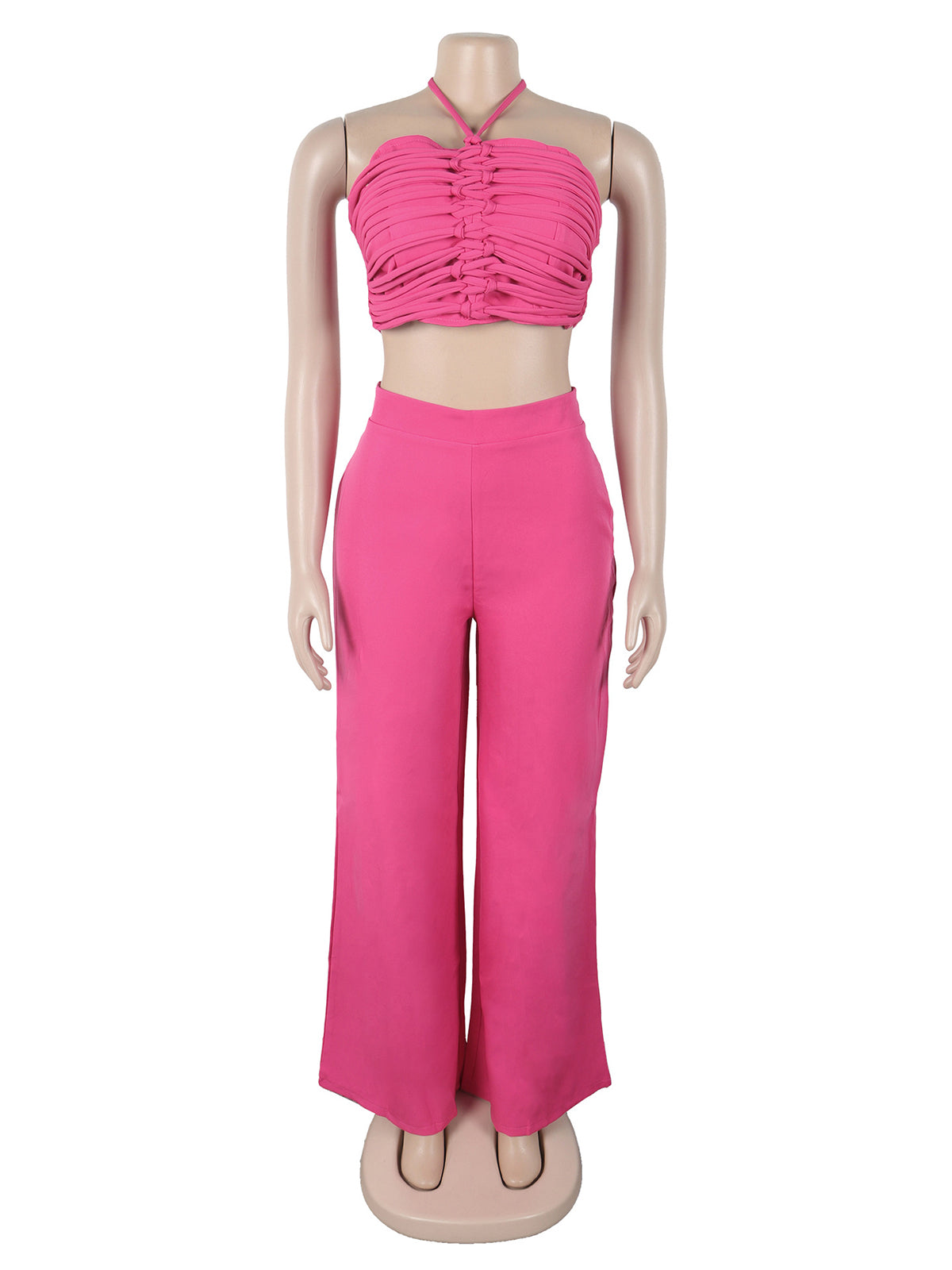 Sexy Halter Crop Tube Top High Waist Wide Leg Pants Set